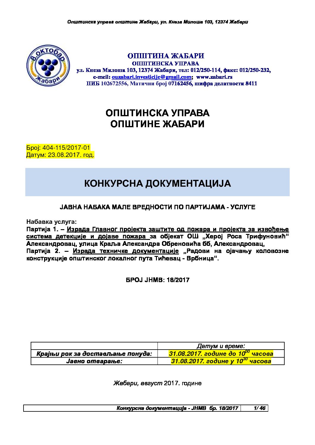 Konkursna dokumentacija 18 NABAVKA USLUGA