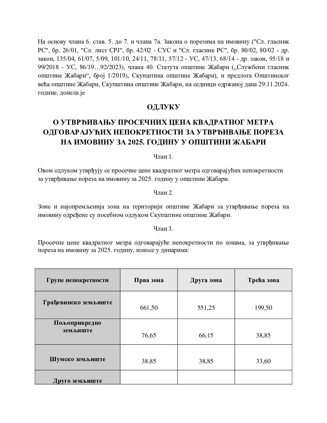4. ОДЛУКa О ПРОСЕЧНИМ ЦЕНАМА НА ТЕРИТОРИЈИ ОПШТИНЕ ЖАБАРИ