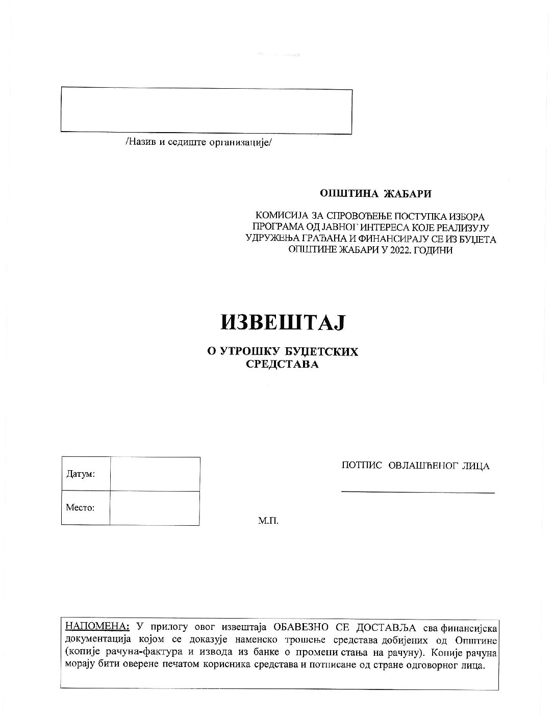 Извештај о утрошку буџетских средстава