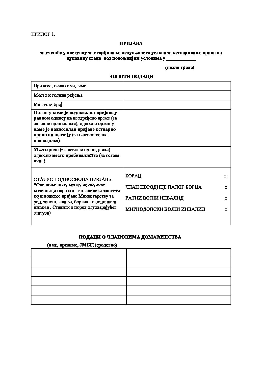 2.Образац пријаве