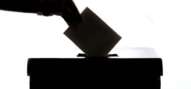 a person is casting a vote into a box