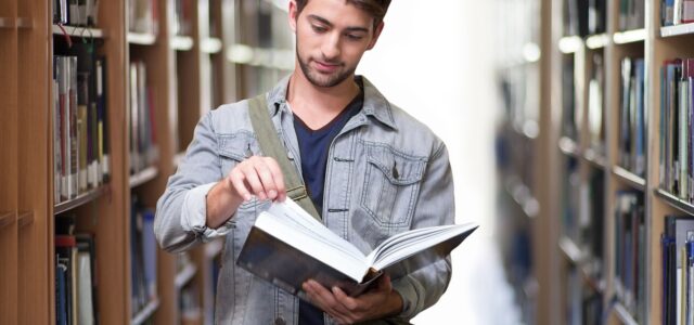 college student, library, man